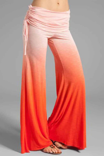 Orange Casual Street Print Patchwork Draw String High Waist Wide Leg Positioning Print Bottoms