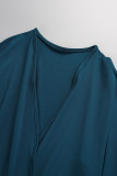 Lake Blue Sexy Solid Patchwork Asymmetrical V Neck Irregular Dress Dresses