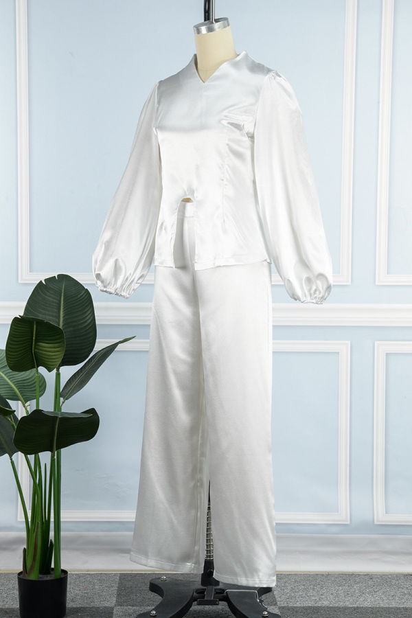 Casual Solid Patchwork V Neck Long Sleeve Two Pieces