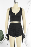Black Casual Solid Bandage Patchwork U Neck Sleeveless Two Pieces