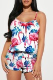 Light Blue Sexy Casual Print Backless Spaghetti Strap Two Pieces