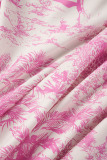 Rose Pink Casual Print Patchwork Shirt Collar Long Sleeve Dresses