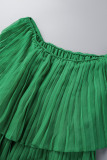 Green Casual Solid Patchwork Off the Shoulder Long Dress Dresses