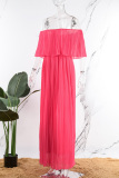 Rose Red Casual Solid Patchwork Off the Shoulder Long Dress Dresses