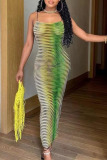Colour Sexy Celebrities Gradual Change Printing Spaghetti Strap Sheath Dresses