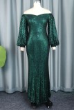 Green Sexy Formal Patchwork Sequins Off the Shoulder Evening Dress Dresses