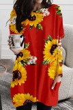 Red Casual Street Print Patchwork O Neck Straight Dresses