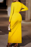 Yellow Sexy Daily Elegant Solid Zipper U Neck Irregular Dress Dresses