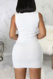 White Sexy Solid Patchwork O Neck Pencil Skirt Dresses