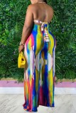 Multicolor Sexy Casual Print Backless Strapless Regular Jumpsuits