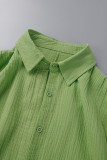 Green Casual Solid Patchwork Shirt Collar Short Sleeve Two Pieces