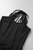 Black Casual Solid Hollowed Out V Neck Regular Jumpsuits