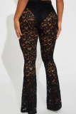 Black Sexy Solid Patchwork Boot Cut High Waist Speaker Solid Color Bottoms