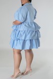 White Casual Solid Patchwork Turndown Collar Cake Skirt Plus Size Dresses