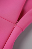 Pink Sexy Solid Patchwork Flounce With Bow Oblique Collar Evening Dress Dresses