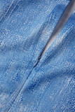 Blue Casual Print Basic O Neck Skinny Jumpsuits