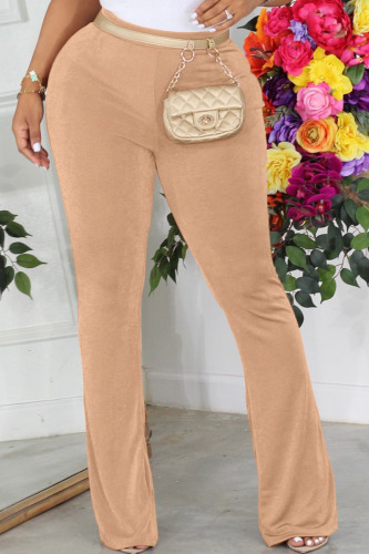 Orange Pink Casual Daily Solid Boot Cut High Waist Solid Color Bottoms