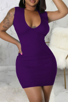 Purple Sexy Solid Patchwork O Neck Pencil Skirt Dresses