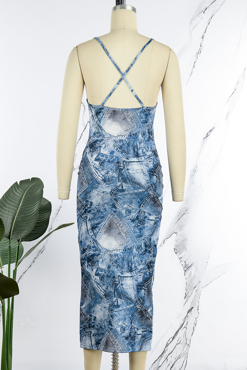 4610855 Blue Strap Pencil Dress