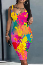 Colour Casual Print Basic U Neck Vest Dress Dresses
