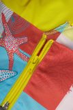 Colour Sexy Print Sequins Patchwork Flounce Spaghetti Strap Sleeveless Two Pieces