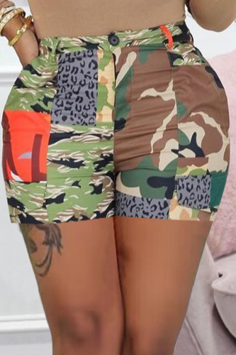 Camouflage Casual Street Camouflage Print Zipper Regular Mid Waist Straight Full Print Bottoms