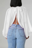 White Sexy Solid Patchwork See-through Asymmetrical Half A Turtleneck Tops