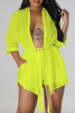 Yellow Sexy Casual Solid Cardigan Long Sleeve Two Pieces