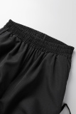 Black Casual Solid Patchwork Draw String Fold High Waist Pencil Solid Color Bottoms