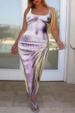 Purple Casual Print Basic U Neck Vest Dress Dresses