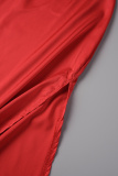 Red Sexy Solid Patchwork High Opening Spaghetti Strap Sling Dress Dresses