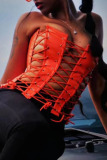Orange Sexy Solid Bandage Hollowed Out Patchwork Asymmetrical Tops