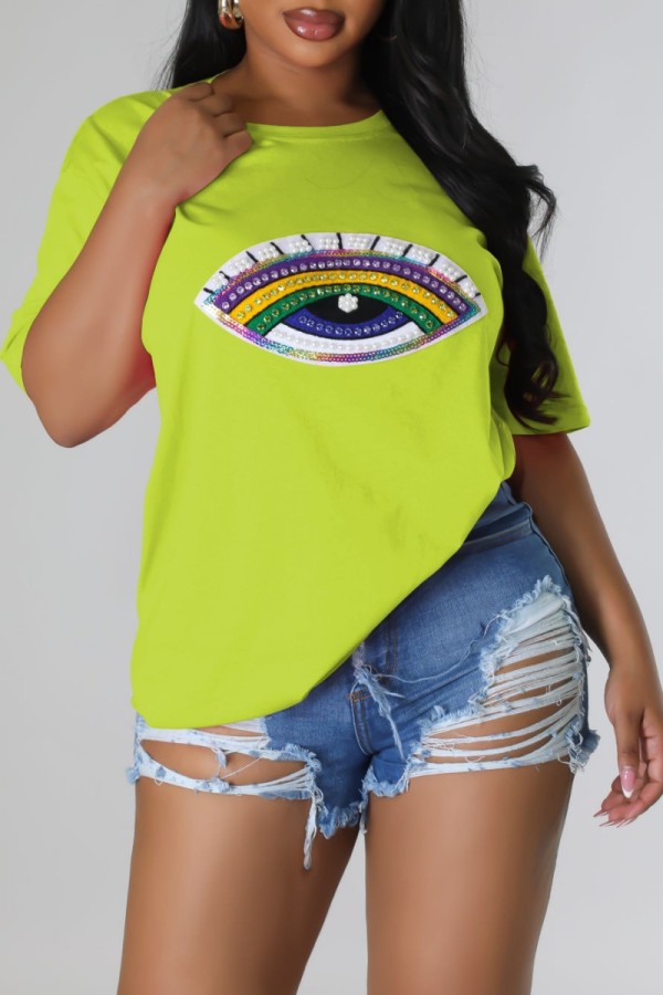 Green Casual Patchwork Basic O Neck T-Shirts