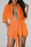 Orange Sexy Casual Solid Cardigan Long Sleeve Two Pieces