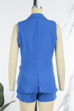 Black Casual Solid Patchwork Buttons Turn-back Collar Sleeveless Two Pieces