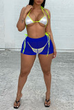 Royal Blue Sexy Solid Bandage Patchwork See-through 3 Piece Sets