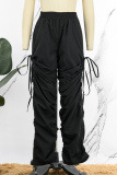 Green Casual Solid Patchwork Draw String Fold High Waist Pencil Solid Color Bottoms