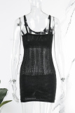 Black Sexy Solid Backless V Neck Sling Dress Dresses