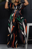 Milky Casual Print Patchwork V Neck Jumpsuits