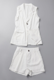White Casual Solid Patchwork Buttons Turn-back Collar Sleeveless Two Pieces
