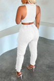 White Casual Sportswear Solid Patchwork Fold O Neck Sleeveless Two Pieces