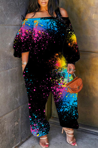 Black Casual Print Patchwork Off the Shoulder Regular Jumpsuits