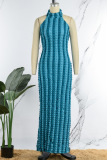 Green Sexy Striped Backless Halter Long Dress Dresses