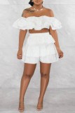White Sexy Casual Solid Patchwork Backless Off the Shoulder Short Sleeve Two Pieces