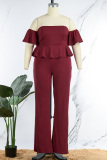 Red Sexy Casual Solid Backless Off the Shoulder Plus Size Jumpsuits