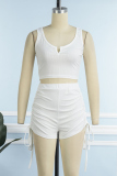 Cream White Casual Solid Bandage Patchwork U Neck Sleeveless Two Pieces