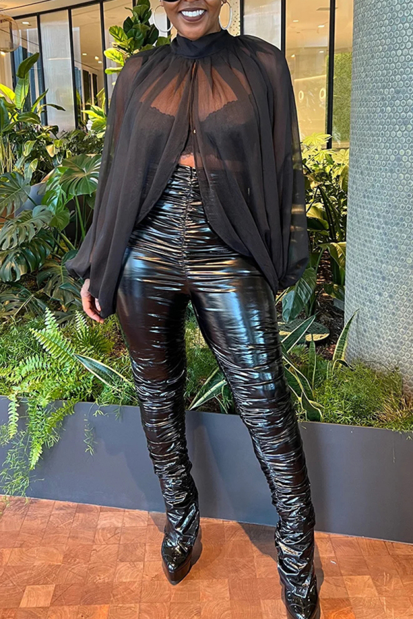 (My Picks!) See through Turtleneck Top/ Black