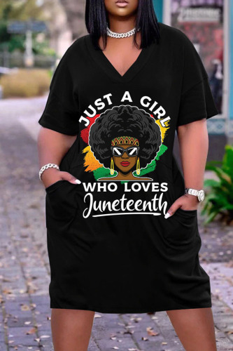 Cowboy Black Casual Print Patchwork V Neck Straight Dresses
