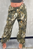 Army Green Street Print Bandage Patchwork Straight Straight Full Print Bottoms