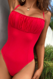 Red Sexy Solid Backless Swimwears (With Paddings)